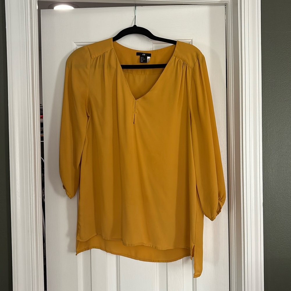 Yellow flowy shirt blouse